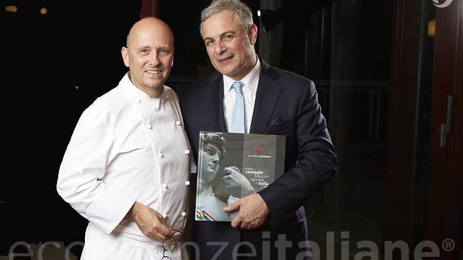 Heinz Beck e Piero Muscari con il volume di Eccellenze Italiane Heinz Beck e Piero Muscari con il volume di Eccellenze Italiane